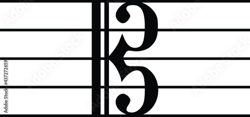 Black music symbol of C clef on staff lines
