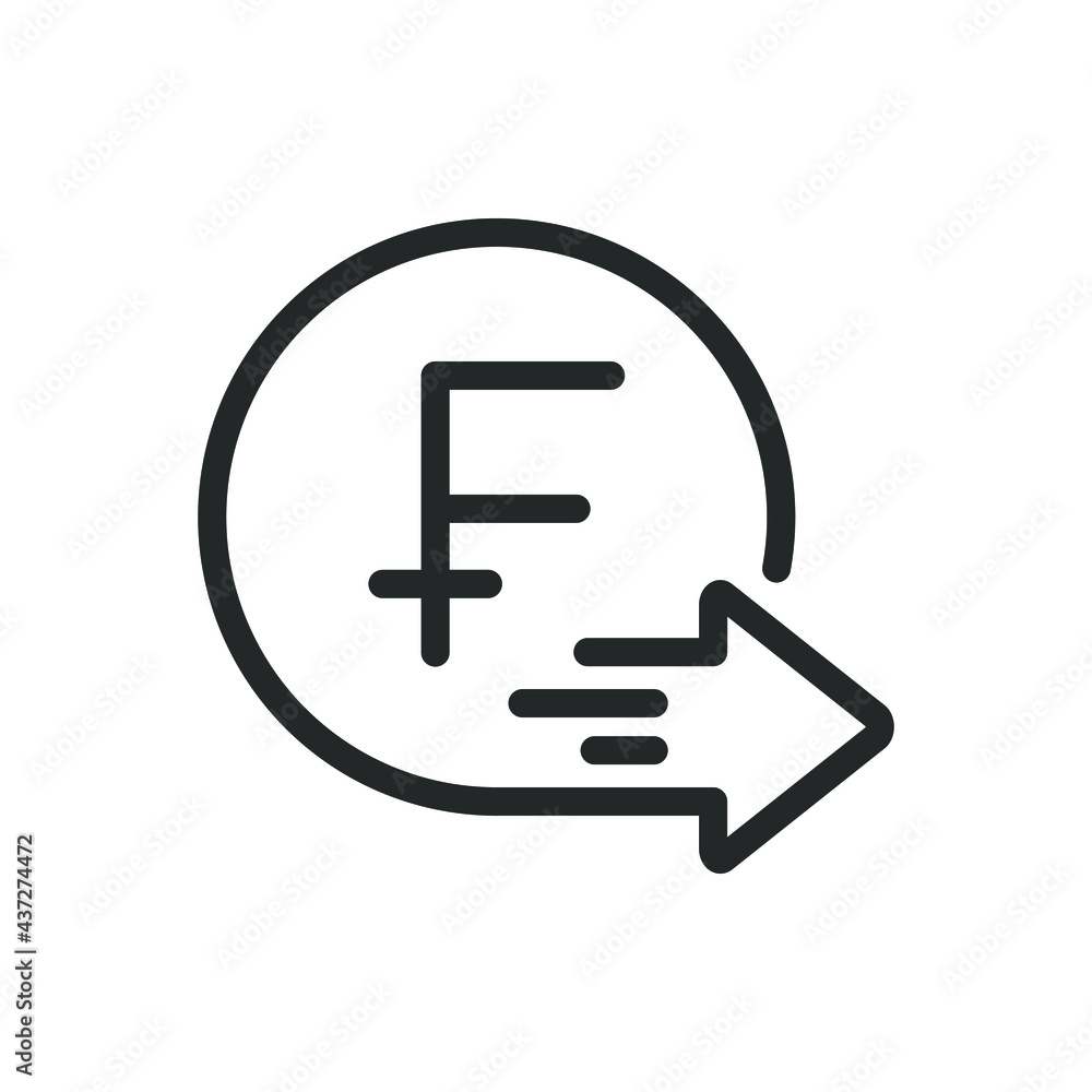 Franc money transfers line icon. Send payment symbol concept isolated on white background. Vector illustration Franc money transfers line icon. Send payment symbol concept isolated on white background. Vector illustration