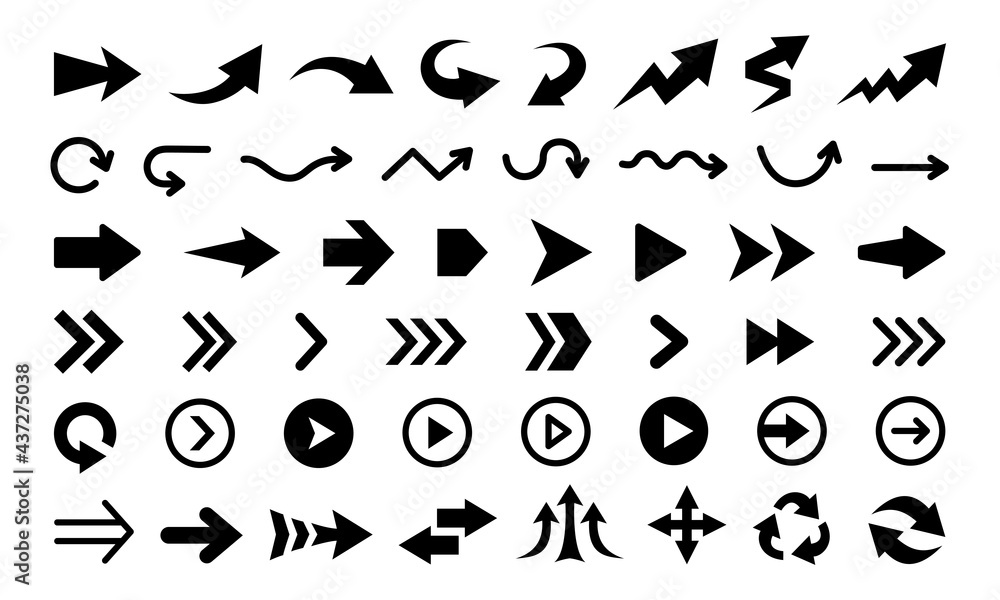 Arrows vector icons isolated on white background. Big vector set of black arrow signs and direction pointers in different styles. Arrows vector icons isolated on white background. Big vector set of black arrow signs and direction pointers in different styles.