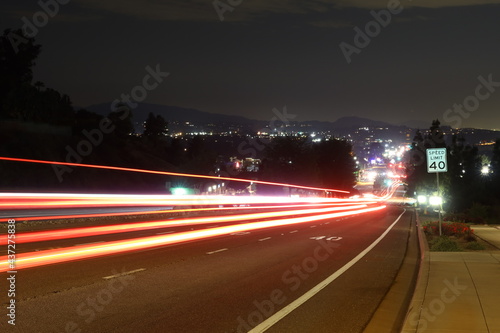 Slow Shutter Shot of a Road at Night Showing the Light Tracing Across the Frame