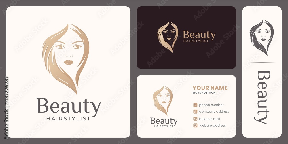Fototapeta premium hair beauty woman logo design for makeover, hairdresser, salon.