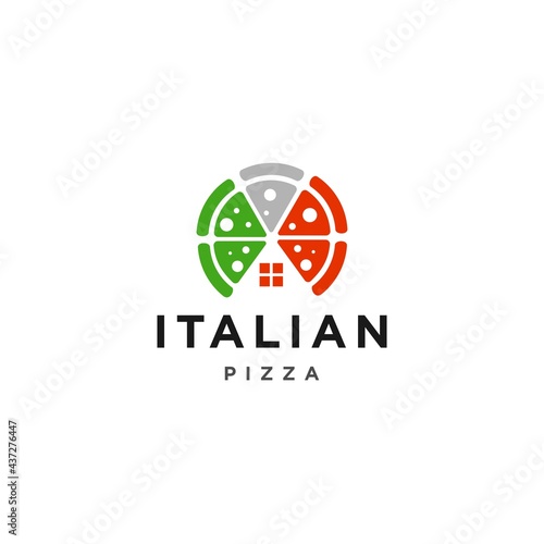 pizza logo design with house icon and italian flag color Illustration isolated on white background