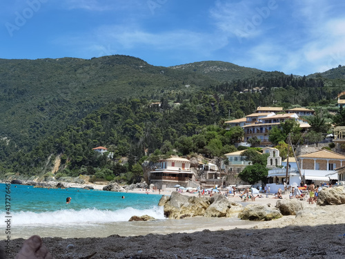 Agios nikitas village greek tourist resort by the sea in lefkada island