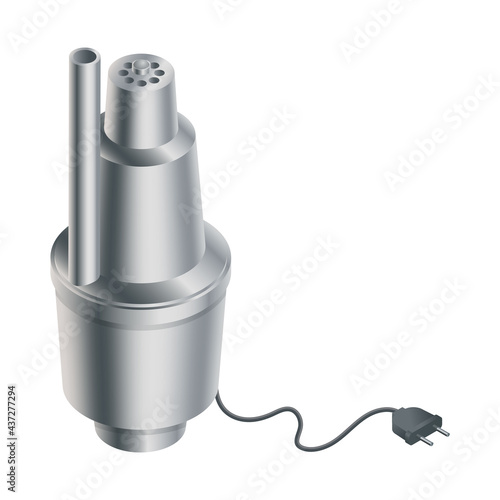 Vector illustration vibration pump isolated on white background. Realistic metal water pump icon in flat cartoon style. Isometric vector illustration water pump for home and industrial.
