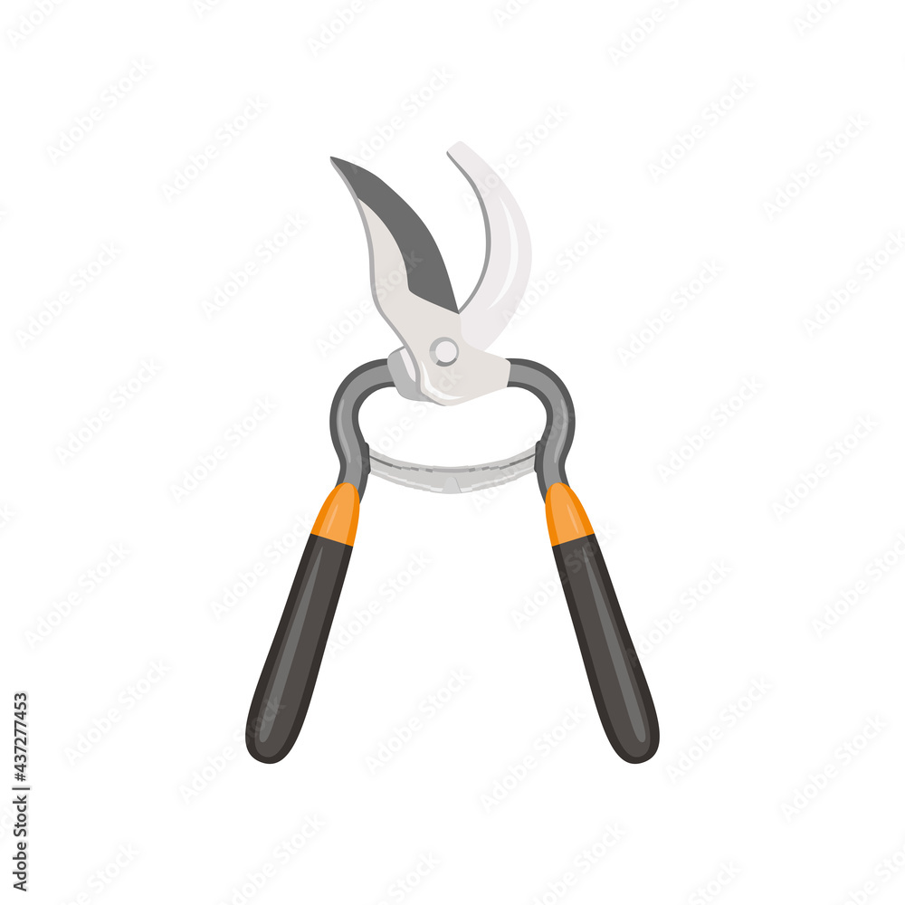 Pruning shears illustration isolated on white background. Garden and florist tool for cutting plants branches and leaves.