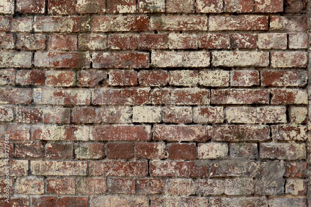 Fototapeta premium An old brick wall. Background with a brickwork texture. The walls of street houses. Loft style.