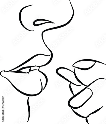 Man takes pill medication doodle style line art vector illustration
