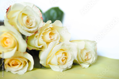 Beautiful bouquet of light yellow roses. copy space.