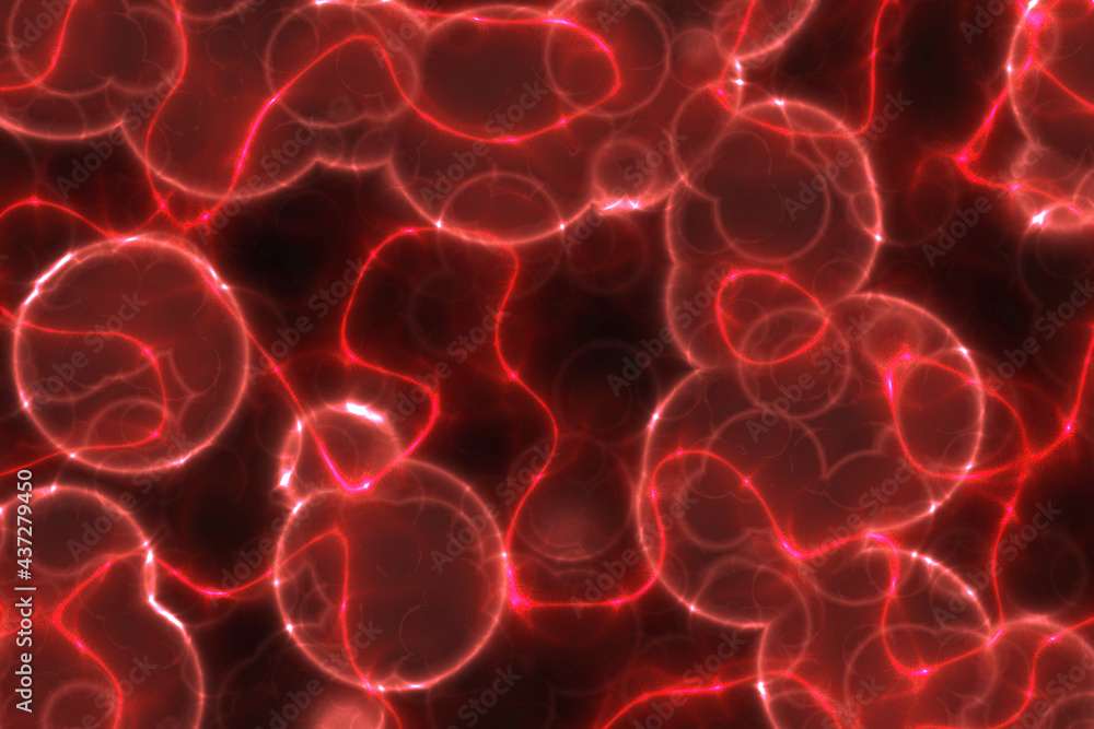 Obraz premium Illustrated background with simulation of human cells seen under a microscope