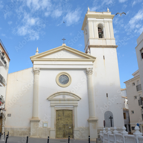Facade of a catholic church located in the city of Benidorm, called Church of San Jaime.