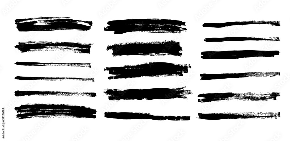 Set of grunge brush strokes. Paintbrush background for text. Vector design elements for banner, label, badge template, frame. pattern brush, background. Distress texture black stroke isolated on white Set of grunge brush strokes. Paintbrush background for text. Vector design elements for banner, label, badge template, frame. pattern brush, background. Distress texture black stroke isolated on white