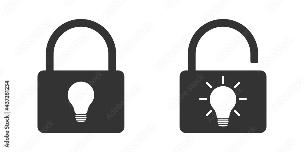 Patented solution. A light bulb with a lock. Illustration. Isolated on a white background. Patented solution. A light bulb with a lock. Illustration. Isolated on a white background.