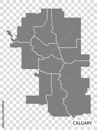 High Quality map of  Calgary is a city in Canada, with borders of the regions. Map of Calgary for your web site design, app, UI. EPS10.