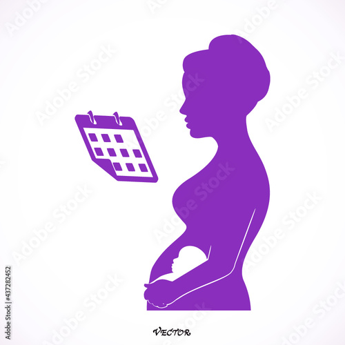 future mother looking at a calendar, flat style.