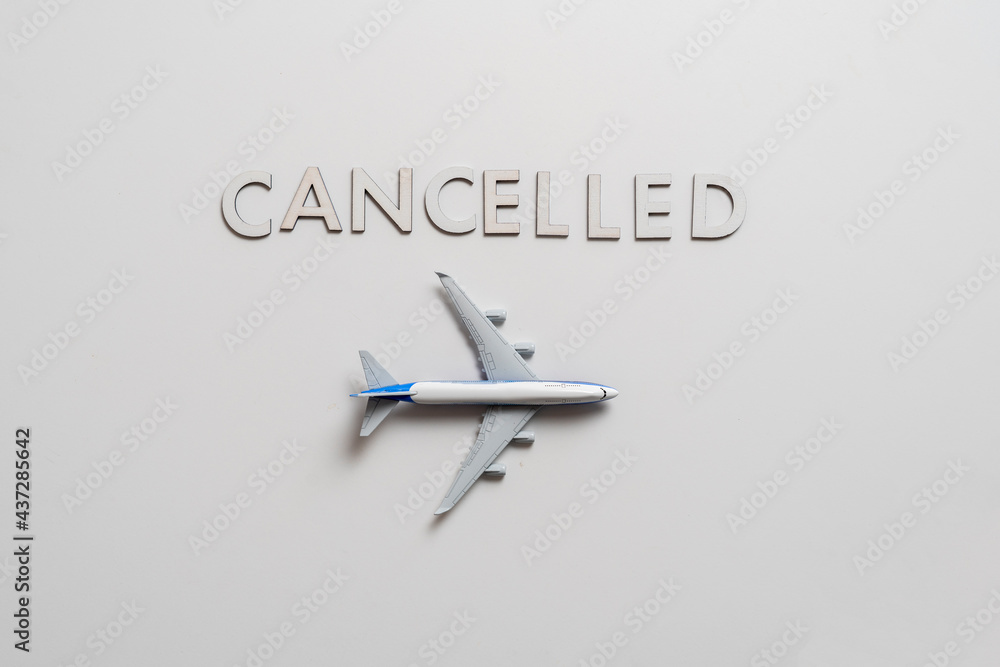 symbol of cancelled airplane flight, word 