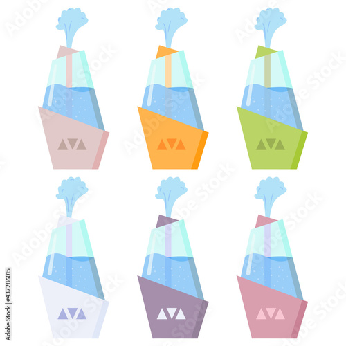 Set humidifier distributes steam.Device for humidifying.Vector flat illustration.Isolated on white background.