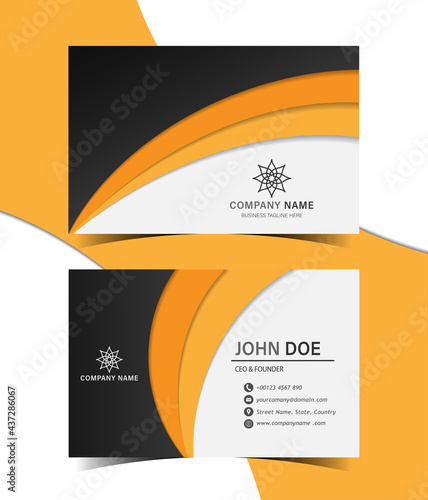 Abstract overlapping black and orange color geometric shapes style business or visiting card template design.