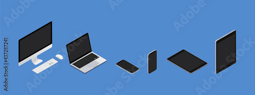 パソコン、ノートパソコン、PC、スマートフォン、タブレット、ベクターイラストレーション
desktop,laptop, tablet,phone,vector,illustration
