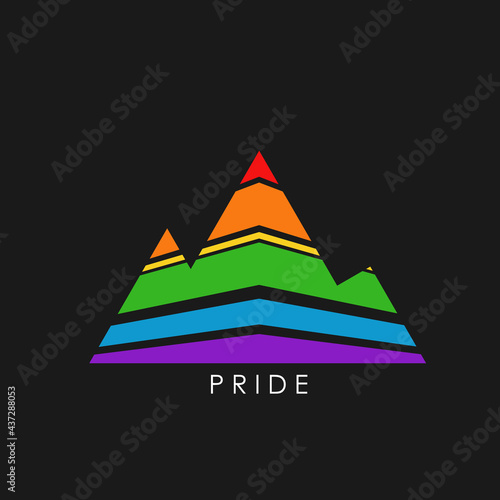 LGBT pride flag Mountains logo icon sign symbol Love concept Human rights and tolerance Cartoon abstract style design Fashion print clothes apparel greeting invitation card cover banner booklet poster