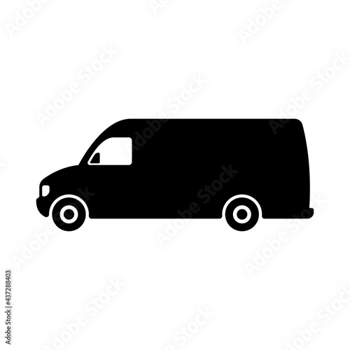 Van icon. Freight minibus. Black silhouette. Side view. Vector simple flat graphic illustration. The isolated object on a white background. Isolate.