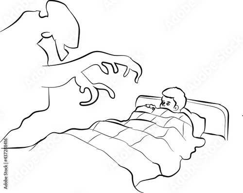 See scary nightmares while sleeping doodle style line art illustration 