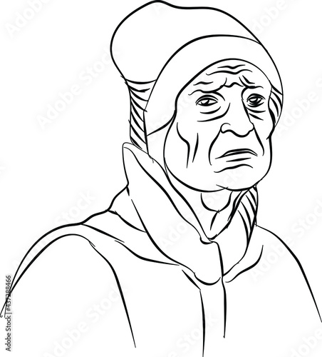 Very sad depressed stressed hopeless old man doodle style vector illustration