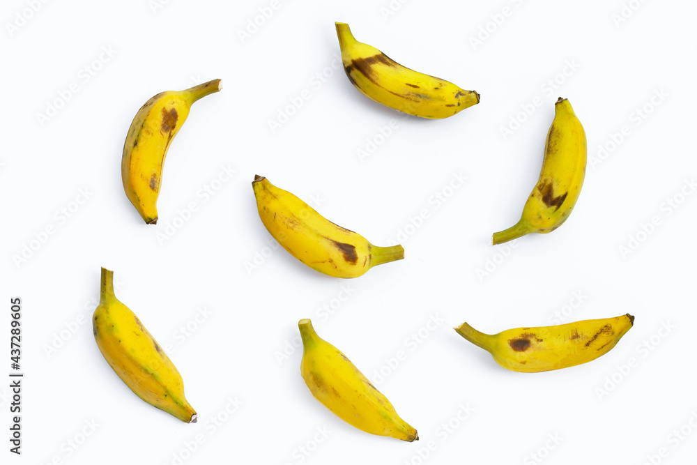 Banana on white background. Top view Banana on white background. Top view