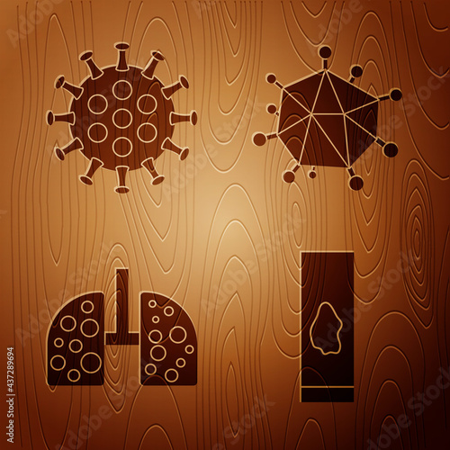 Set Blood test and virus, Virus, Virus cells in lung and Virus on wooden background. Vector