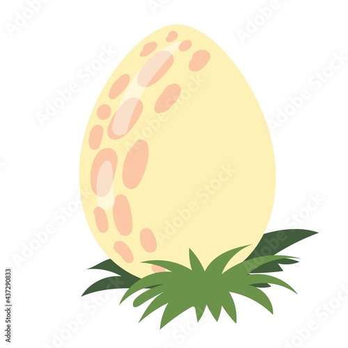 Dinosaur egg on the grass. Little dinosaur's birthday. Bright children's print. Vector illustration on a white background