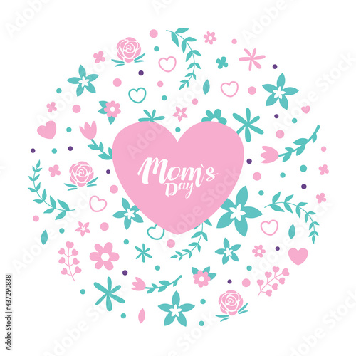 Mom Day Banner Template with Spring Flowers Seamless Pattern of Circular Shape Vector Illustration