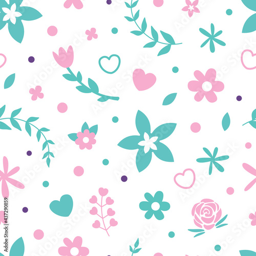 Spring Flowers Seamless Pattern, Background, Wallpaper, Textile, Packaging Design Vector Illustration
