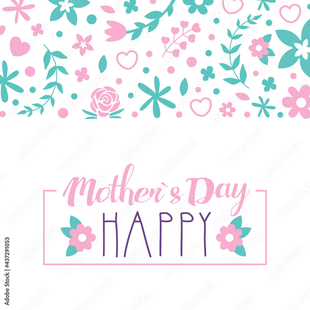 Happy Mothers Day Banner Template with Spring Flowers Seamless Pattern, Festive Poster, Card, Flyer Design Vector Illustration