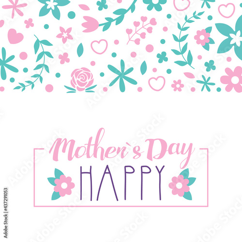 Happy Mothers Day Banner Template with Spring Flowers Seamless Pattern, Festive Poster, Card, Flyer Design Vector Illustration