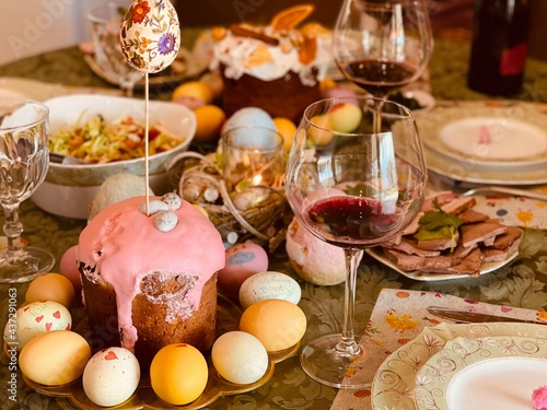 Canvas Print festive easter table with easter at home