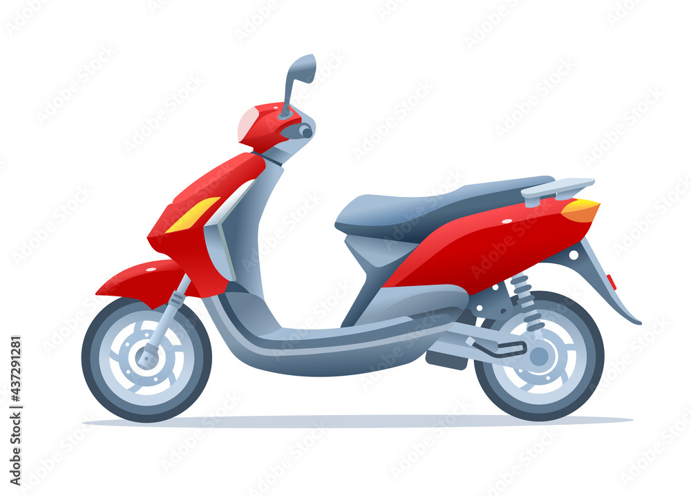 Red scooter isolated on white background. Frontal view of a motorcycle. Vector illustration Red scooter isolated on white background. Frontal view of a motorcycle. Vector illustration