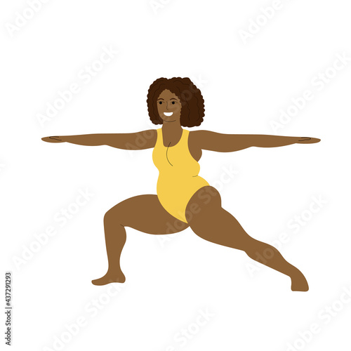 black woman practices yoga. sports and fitness. girl practices asanas. yoga poses. stock vector illustration isolated on white background.