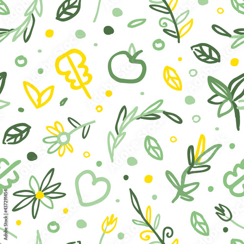 Natural Seamless Pattern Design, Eco Friendly Background, Wallpaper, Textile, Packaging Vector Illustration