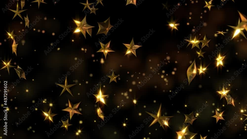 Abstract Christmas New Year or any celebration festive background. 4K 3D animation golden stars moving rotating falling. Abstract Christmas New Year or any celebration festive background. 4K 3D animation golden stars moving rotating falling.
