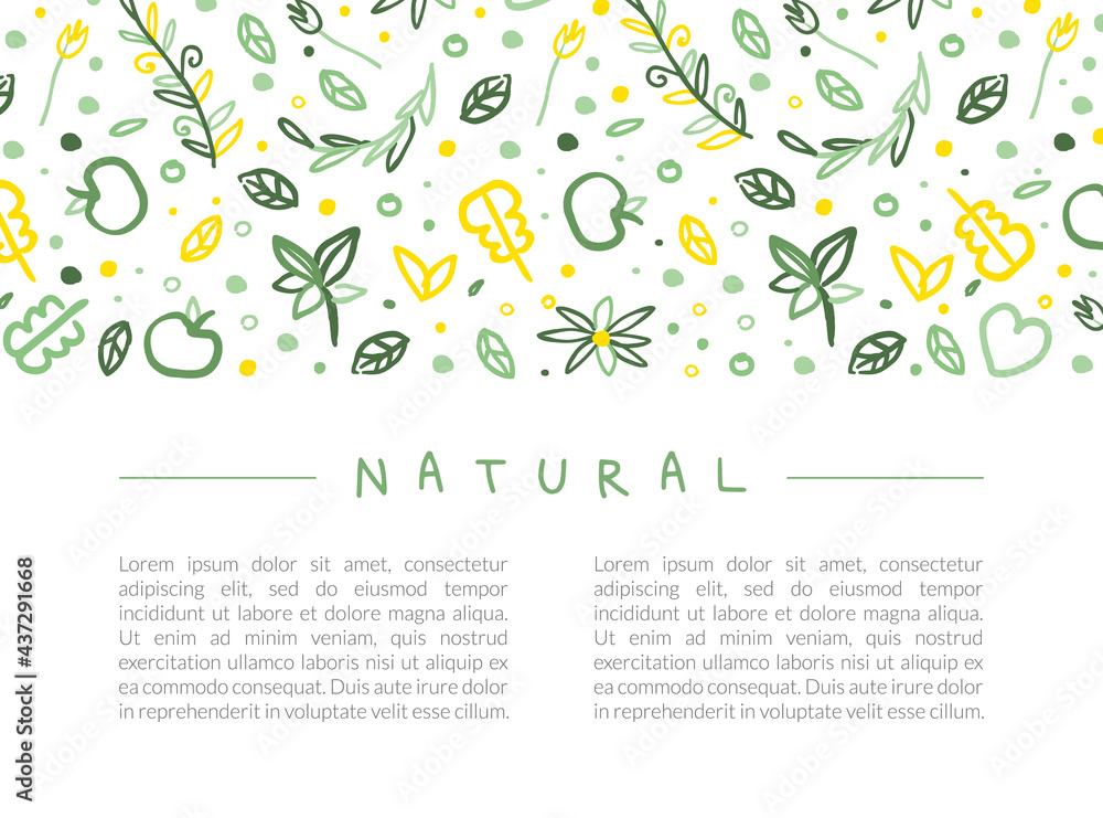 Natural Banner with Space for Text, Healthy Vegetarian Food, Eco Store, Farm Market, Eco Friendly Background, Poster, Card Template Design Vector Illustration
