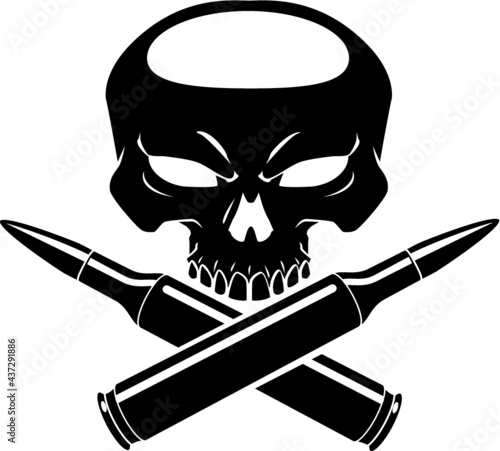 Human skull and bullets