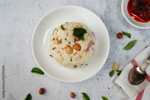 Curd or thayir upma- South Indian breakfast with semolina and yogurt photo