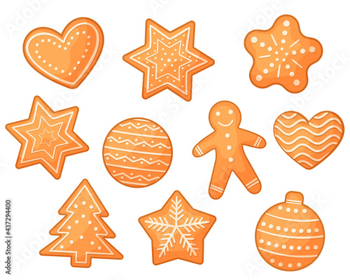 Set of Christmas cookies in cartoon style. Vector illustration of delicious shortbread cookies. Isolated on white background
