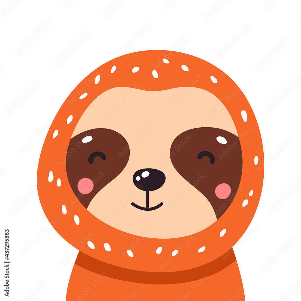 Fototapeta premium Cute baby sloth. Adorable illustration Vector funny sloth for greeting card, invitation, poster, phone and book cover, background