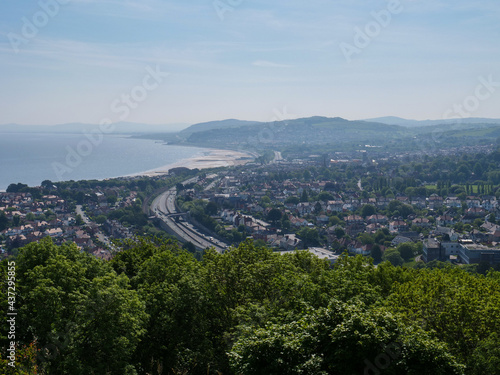 High angle view of A55 North Wales Expressway at Colwyn Bay by the sea