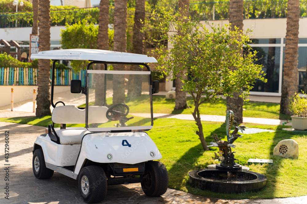 Small electric car for vacationers on site. Hotel transport for ease of movement.