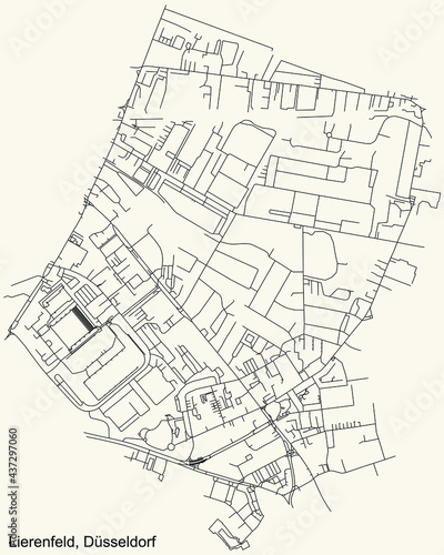 Black simple detailed street roads map on vintage beige background of the quarter Lierenfeld Stadtteil of Düsseldorf, Germany