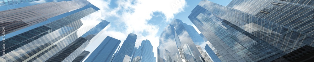 Skyscrapers among the clouds, 3D rendering