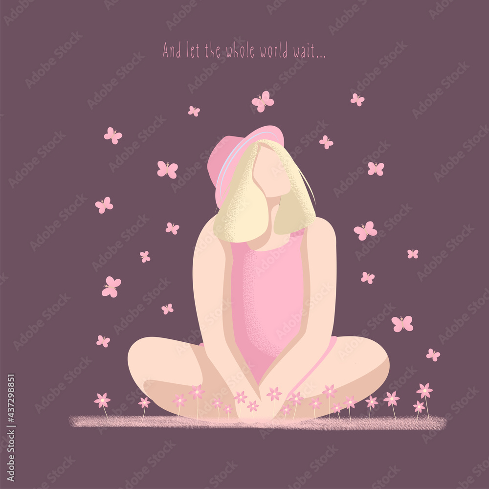 image of a girl sitting surrounded by flying butterflies image of a girl sitting surrounded by flying butterflies