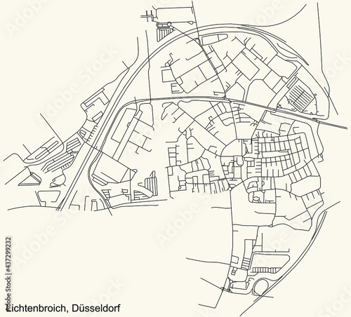 Black simple detailed street roads map on vintage beige background of the quarter Lichtenbroich Stadtteil of Düsseldorf, Germany