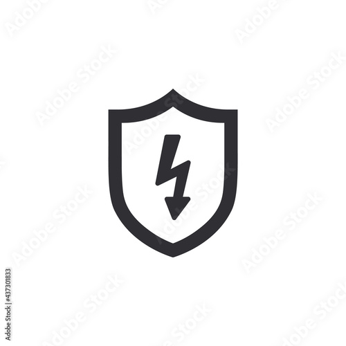 Shield icon. Security icon. Electricity protection. Lightning icon. High voltage. Electrical safety. Protection against electric shock. Safety system. Protection icon. Thunderbolt sign. Charging.